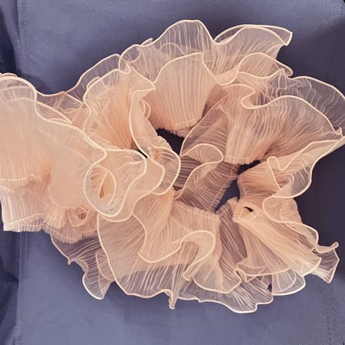 3 Yards Ruffle Pleated Chiffon Trim Two Layer Trimmer Dress Bag Decoration Tulle Fabric Applique Craft Sewing (Peach)