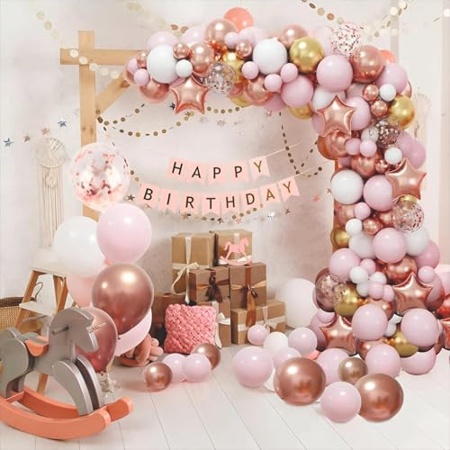Image of Rubber Balloon Garland for Party Decoration Perfect for Kids, Adults, Birthday, Wedding, Anniversary, Celebration Decoration Kit - Rose Gold (64 Pieces)