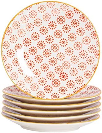 Nicola Spring 6 Piece Hand-Printed Side Plate Set - Japanese Style Porcelain Dessert Bread Plates - Turquoise - 18cm