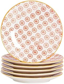 Nicola Spring 6 Piece Hand-Printed Side Plate Set - Japanese Style Porcelain Dessert Bread Plates - Turquoise - 18cm