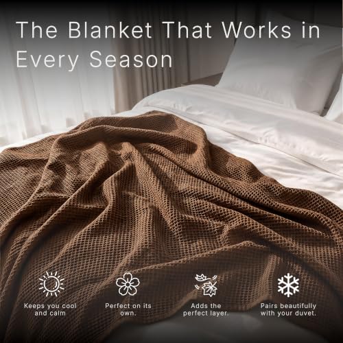Image of GOTS Certified 108 inchX90 inch King 100% Organic Cotton Waffle Blanket-Brown | Premium Waffle Blankets & Throws for Bed, Throw Blanket for Couch, Modern & Cozy Blanket, All Season, Comfy and Soft Blankets