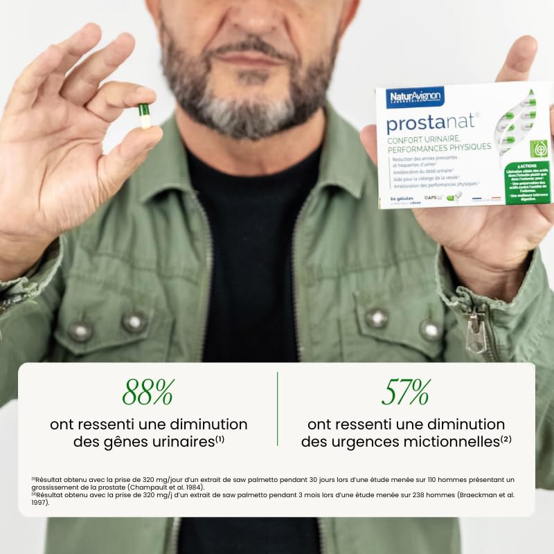 NaturAvignon Prostanat | Complement alimentaire Prostate Confort urinaire homme, Performance physique | Saw Palmetto (palmier nain) graine de courge (huile de pepin de courge) Ginseng Zinc | 60gélules – Image 4