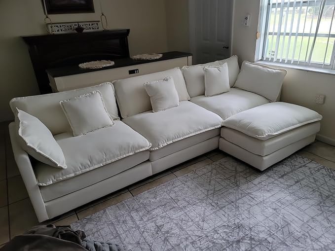 Miniatura 3 de Sofá modular de felpilla de 111.4 pulgadas, sofá modular en forma de L, cómodo sofá nube de 3 plazas con otomanadiván y 5 almohadas para sala de
