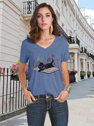 V Neck T Shirts for Women Cute Flower Graphic Tees Summer Tops Floral Print T Shirts Vintage Wildflower Tees3