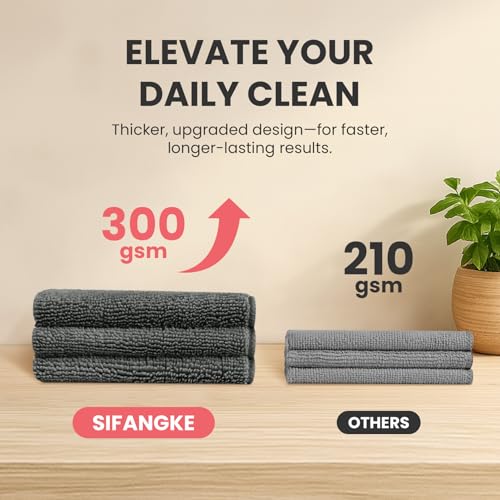 Image of SIFANGKE Microfiber Cleaning Cloth, 12 Pack Grey Cleaning Rags for Housekeeping, Reusable Microfiber Towels for Car, Kitchen, Bathroom and Household Cleaning Supplies, 11.8 inchX11.8 inch