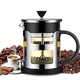 French Press Coffee Maker, FlatLED Coffee/Tea Maker, 304 Grade Stainless Steel Filter, 3 Level Filtration System, Heat Resistant High Borosilicate Glass, Protecting Black Base & handle (20 oz)