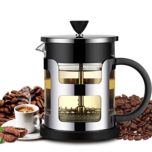 FlatLED French Press Coffee Maker, Coffee/Tea Maker, 304 Grade Stainless Steel Filter, 3 Level Filtration System, Heat Resistant High Borosilicate Glass, Protecting Black Base & handle (20 oz)