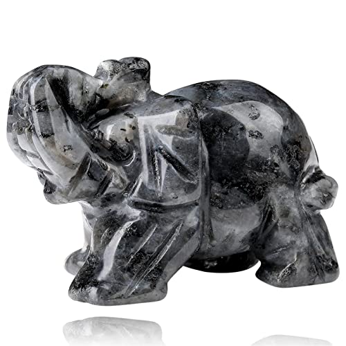 5cm Labradorite Black Elephant Decoration Pretty Stone Natural Polished Hand Carved Pink Healing Crystal Carving Statuettes Gemstone Hippie Home Bedroom Office Decoration Gifts
