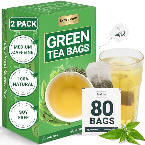 Image of LeafLea Premium Green Tea Bags, Daily Wellness & Uplifting, 80 Count