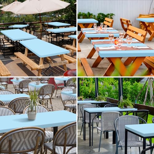 homing 2 Pack Rectangle Table Cloth, Elastic Fitted Fabric Tablecloth Fits for 6 Foot Folding Tables, Washable Table Cover for Picnic, Camping, Indoor & Outdoor (Light Blue, 30" x 72") by homing - Used condition - Image 6