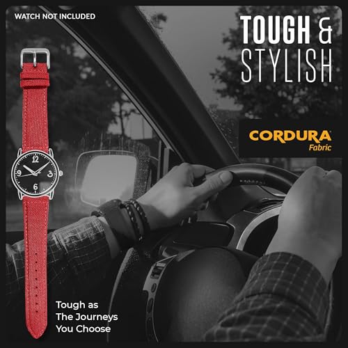 Image of Alpine Cordura Fabric Watch Band - Quick Release Replacement Watch Bands - Water Resistant Back Lining Leather Strap - Watch Bands for Women & Men - Compatible with Regular & Smart Watch Bands