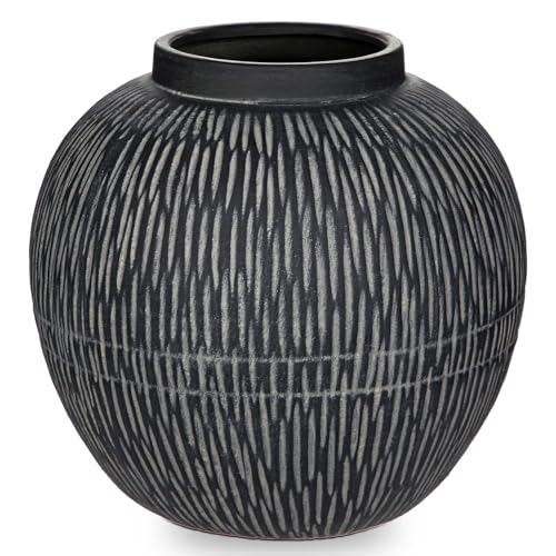 9" Large Ceramic Vase with Wide Mouth, Rustic Vase for