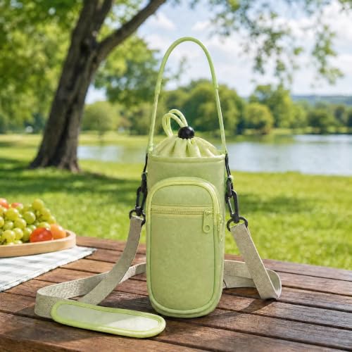 Image of Water Bottle Holder with Strap, Water Bottle Carrier Bag with Phone Pocket, Crossbody Hand Strap Insulated Neoprene 32 /40 oz Water Bottle Sleeve for Walking Hiking Camping Theme Park
