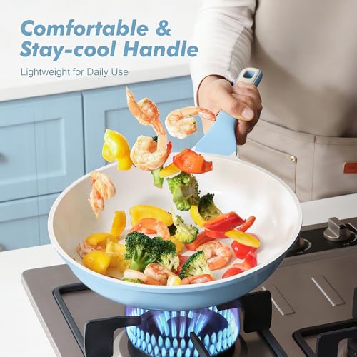 Image of SENSARTE Nonstick Ceramic Frying Pan 8-Inch, Healthy Non Toxic Skillet, Induction Compatible Omelet Pan with Heat Resistant Handle, PFAS-Free, Blue