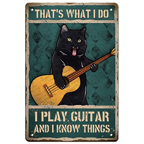 GLOBLELAND Katze Spielt Gitarre Vintage Metall Blechschild Kunst Plakette Poster Retro Metall Wand Dekorative Blechschilder 8 × 12 zoll für Zuhause...