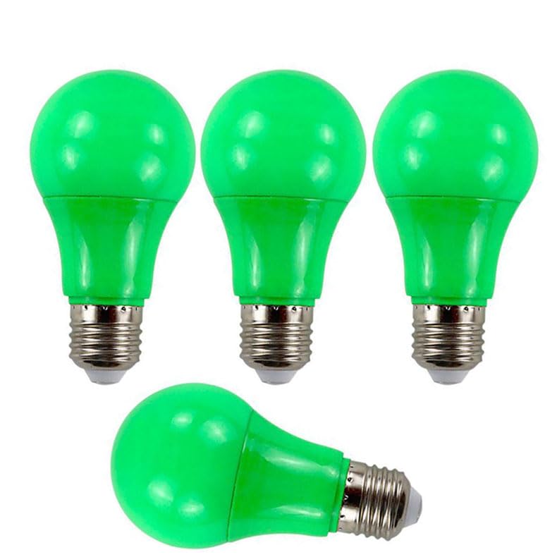 Porch Light Bulb,60 Watt Equivalent,9W A60 LED Bulbs for Halloween Christmas Party Bar Decoration and Home Lighting,Colored Light Bulb with E27 Base,Non-Dimmable,4 Pack (Green)
