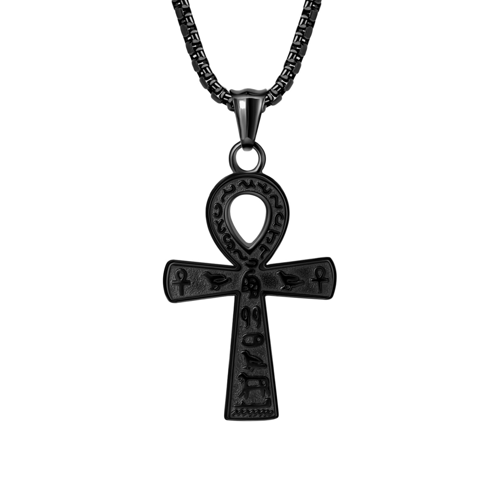 Ankh Cross Necklace, Key of Life Pendant with 24 Inch or 22+2 Inch Chain, Ancient Egyptian Coptic Cross Religious Jewelry, Powerful Protection Amulet