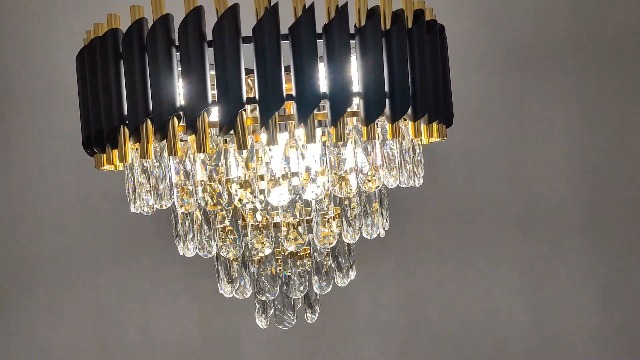 Gold Modern Crystal Chandeliers 4-Tier K9 Round Black and Gold