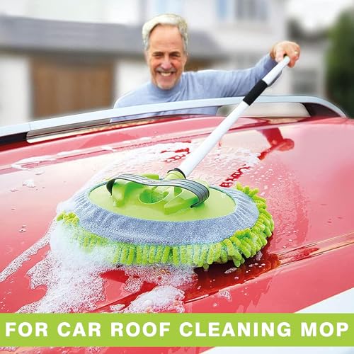 Image of GLUN Plastic Microfiber Car Mop with Extendable Handle 360 Rotating Brush for Wet & Dry Cleaning, Car Wash Duster Lightweight Microfiber Brush for Versatile Cleaning