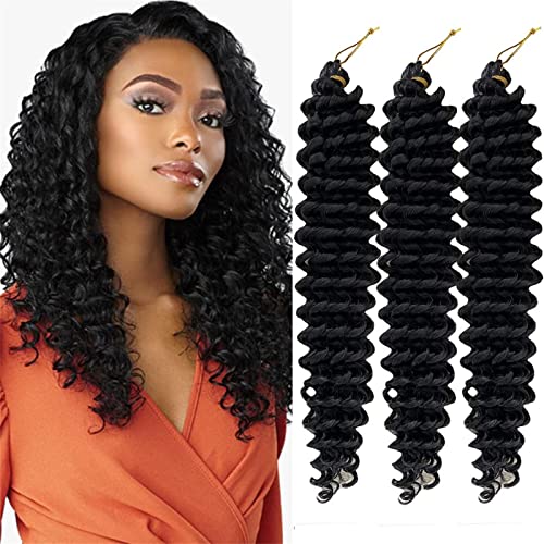 Extension crochet deep twist 55cm lot de 3 mèches bouclées synthétiques couleur 1B pour femmes