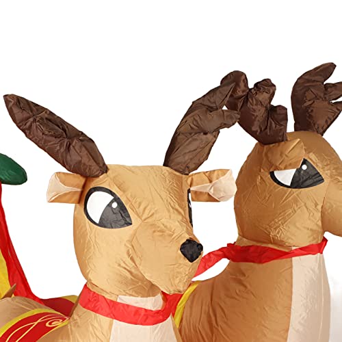 Infláveis ​​de Natal de 7,2 Pés Papai Noel No trenó Com 2 Renas, Decorações de Jardim de Explosão de