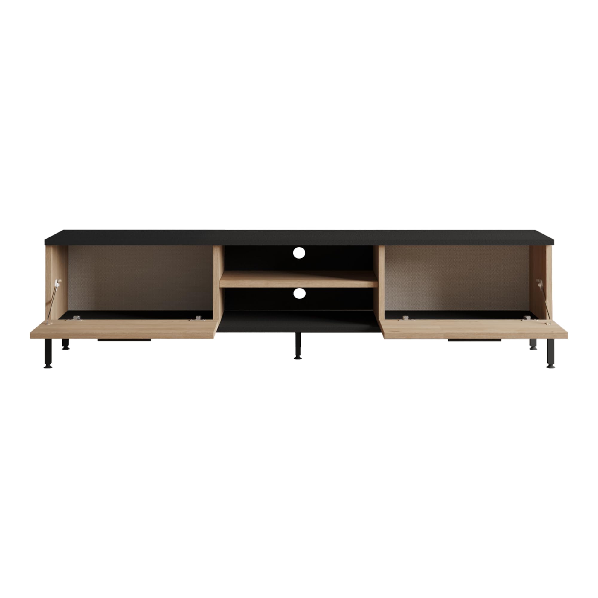 [en.casa] Mobile TV Armadietto Basso con Ante a Ribalta e Scomparti Aperti con Fori Passacavi Consolle Basso Porta TV 39 x 160 x 35 cm Rovere/Nero