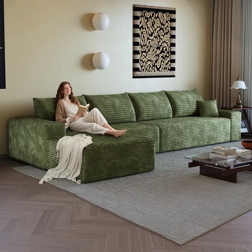 Image of 96 inch Sectional Couches for Living Room Cloud Couch Sofa with L-Shape Upholstered Boneless Couchs Modern Modular Sectional Couch with Chaise