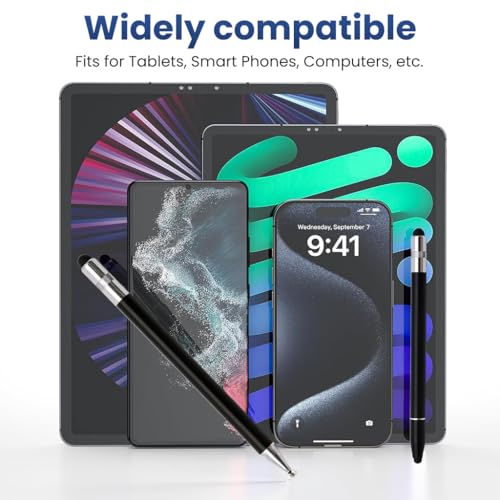 Image of ZORBES 4-in-1 High Precision Universal Capacitive Stylus Pen for Touch Screens Lightweight Aluminum Body 4 Tips 2 Size Rubber Disc Fine Point Compatible iOS Android Windows 2PCS