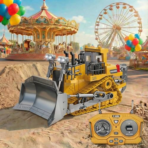 Mudsterz Construction Rc Set of 4, Remote Control Excavator Set with Cool LED Lights, Metal Parts, Real Sound, 360 Rotation Rechargeable 2.4ghz Remote Control Construction Vehicles (D * 1)