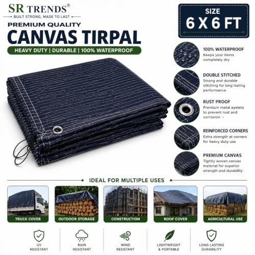 Image of 1200 GSM Heavy Duty Canvas Tarpaulin | 100% Waterproof Resistance, UV Resistant, Tear Proof Tarp with Reinforced Edges & Eyelets for Truck, Outdoor, Construction