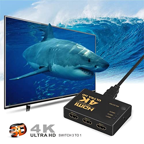 Image of MICROWARE 3-in 1-Out 3x1 HDMI Switch /Switcher with Remote & Power Adapter, 3D 1080P, Compatible with Bluray, PVR /Netflix /Roku /Kodi Box, PS4 /PS3