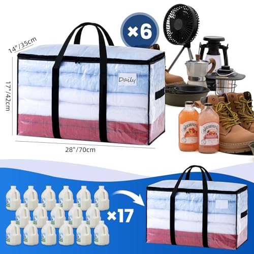 Image of TAILI Extra Large Moving Bags, 6 Pack Clear Heavy Duty Totes For Storage with Visible Window, Wrap Around Handles, Storage Bags for Space Saving, Alternative to Moving Boxes