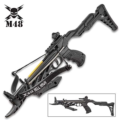 M48 Hell Hawk SELF-Cocking Assault Crossbow Pistol - Lightweight Fiberglass Construction, 185 FPS, Bolts Included - Length 24 2/5â€