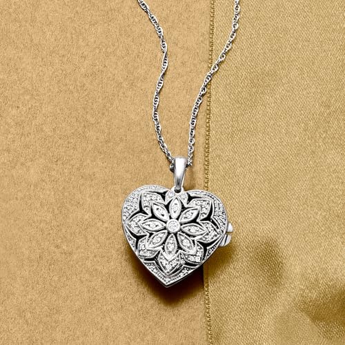 Ross-Simons 0.25 ct. t.w. Diamond Floral Heart Locket Necklace in Sterling Silver3
