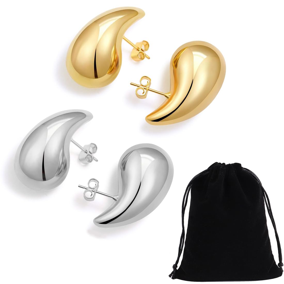 ZKGYUS 2 Coppie Orecchini Dupes Chunky da Donna Anallergici Gioielli Regalo Mamma Ragazza（Oro, Argento）