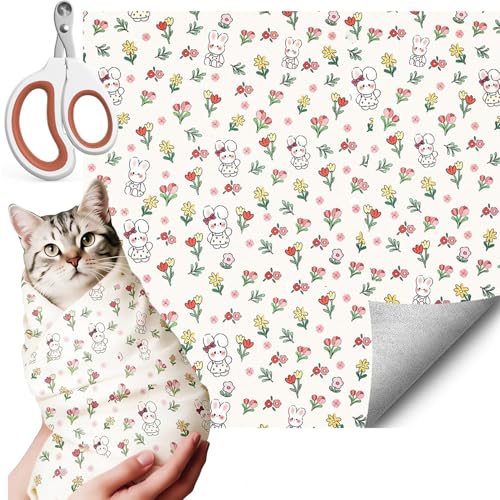Image of 27.6'' Cat Grooming Wrap | Self-Adhesive, Anti-Escape Calming Swaddle, Soft Fabric, Comfortable & Reusable, For Cutting Nails, Ear Cleaning, Medication