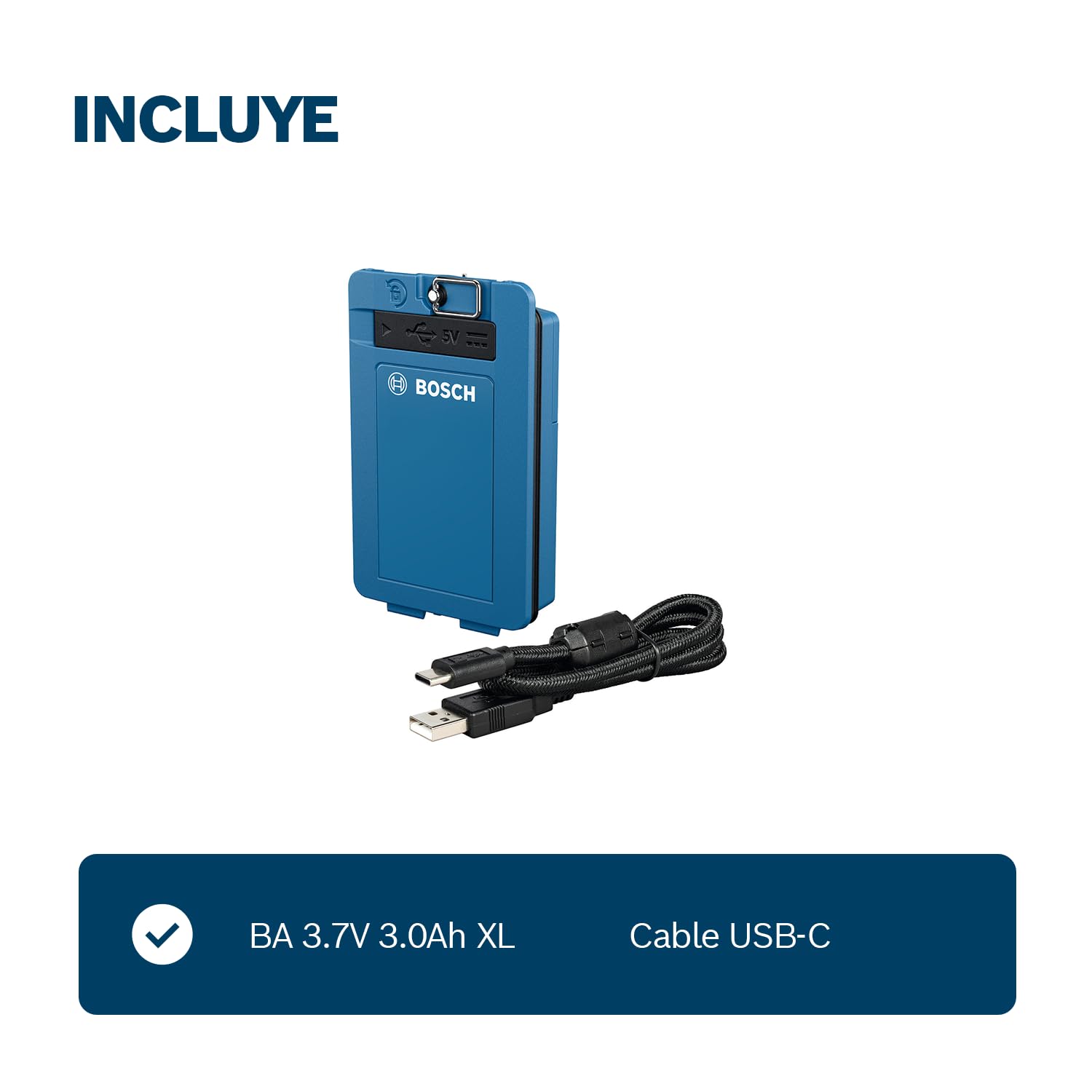 Batería de iones de litio BA 3.7V 3.0Ah XL de Bosch Professional (mecanismo de sujeción seguro, puerto de carga USB-C, doble fuente de alimentación)