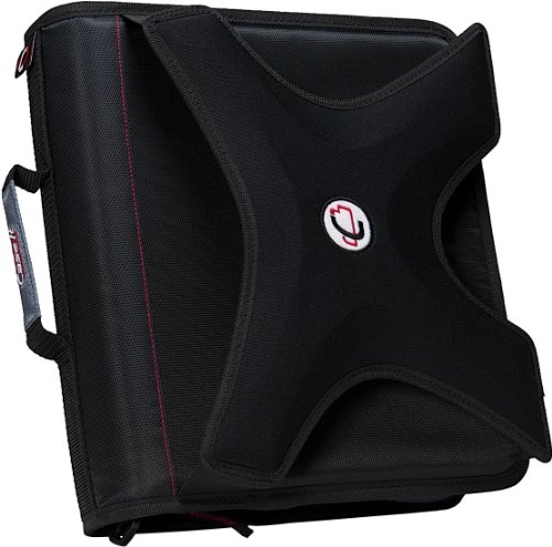 Fichário com zíper redondo Case-it X-Hugger de 5 cm com suporte de livro na frente, preto