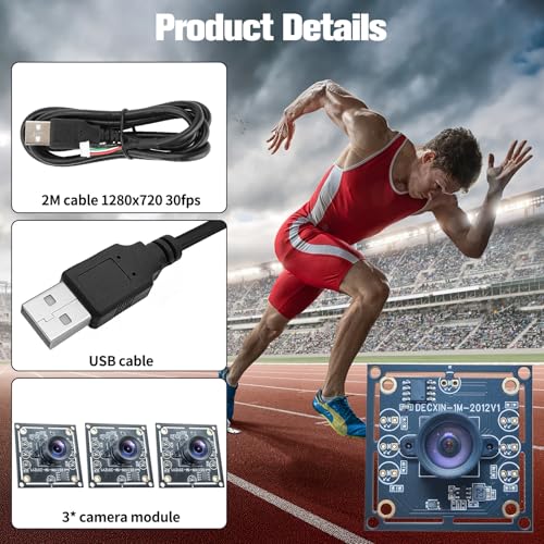 VexNook 3 Teiliges Kameramodul 100 Grad OV9732 - Hohe Bildklarheit mit 720P HD Chip, 1MP Auflösung, USB-Treiber, mit 2 Meter Kabel Kompatibel mit Autodarts.Io, für vielseitige Anwendungen
