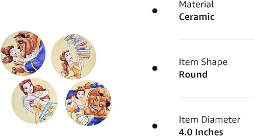 Miniatura 4 de Zrike Disney Beauty and The Beast - Posavasos de cerámica de 4 pulgadas uso para bebidas calientes o frías diseño funcional y coleccionable funciona
