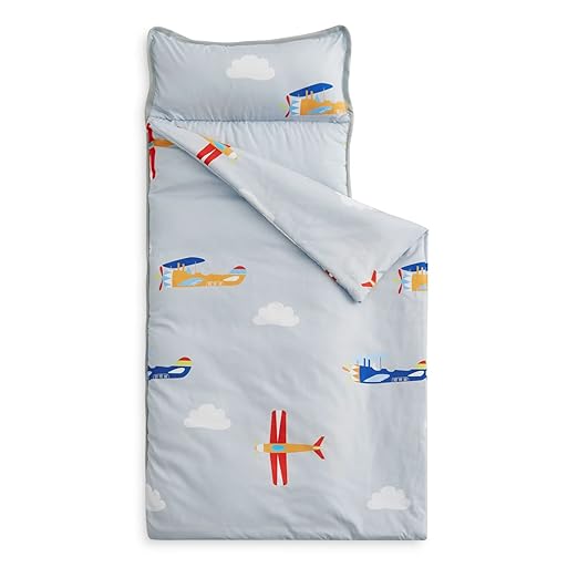 Wake In Cloud - Toddler Nap Mat with Pillow and Blanket, for Kids Boys in Kindergarten Daycare Preschool Pre K, Roll Up Sleeping Bag, Cars Vehicles Trains Airplanes, Grey White, Standard