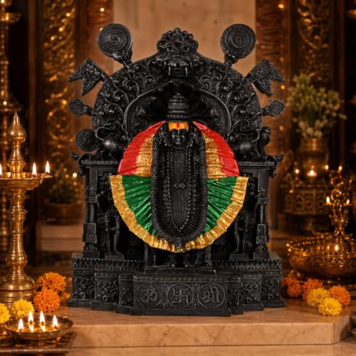 Image of KariGhar Resin Kolhapur Mahalaxmi Figurine Statue Idol Perfect for Car Dashboard, Home, House Warming, Festival Gift for Diwali Multicolor 4 Inch