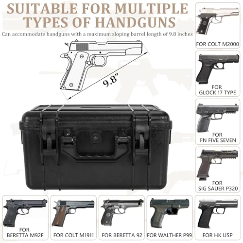 Image of TSA Approved Gun Pistol Case Waterproof Handgun Case with Pre-Cut EVA Foam Shockproof Travel Carrying Hard Shell Case Included Silica Gel Canister, Black
