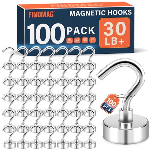 Image of FINDMAG Magnetic Hooks for Cruise Cabins, 30LB+ Magnetic Hooks, 100 Pack