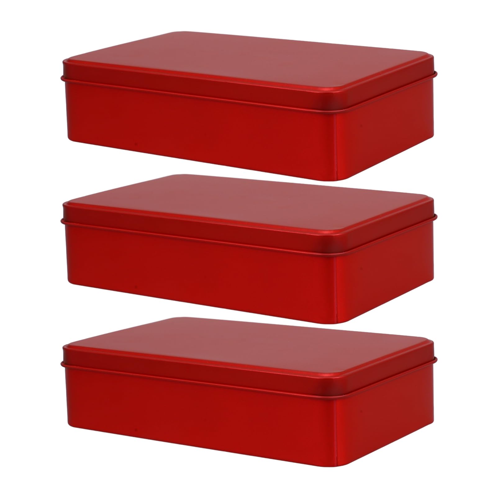 Homoyoyo Tin Foil Storage Box Tray Toy Box 3 Pcs Metal Rectangular Tin Box with Lid Empty Tin Can Candy Storage Container for Treats Favors Home Storage Red