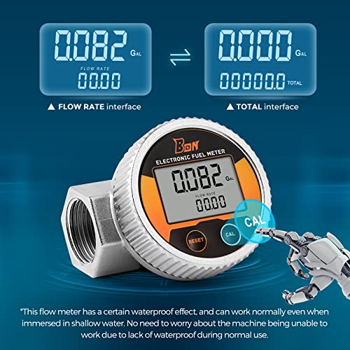 Bonvoisin Turbine Flow Meter Waterproof 1 inch NPT Thread Fuel Flowmeter ±1% Accuracy LCD Display Flow Meter for Diesel Kerosene Gasoline 2-26.4 GPM - Thumbnail 2