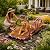 Ultym 5 FT Lighted Arched Wooden Garden Bridge with Half-Wheel Railings