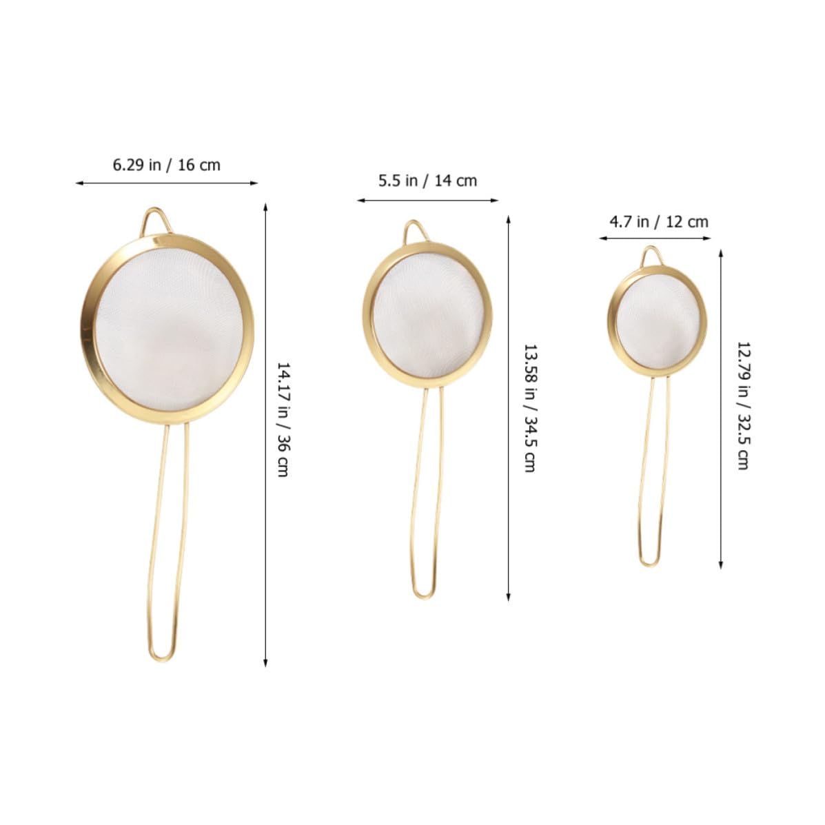 Colador de Malla Fina de Acero Inoxidable Dorado 3 Piezas