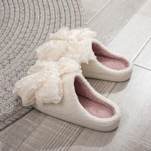 Plush Bow Slippers for Women Men Memory Foam Warm Cozy Cushion Bowknot Slippers House Shoes Indoor Outdoor3