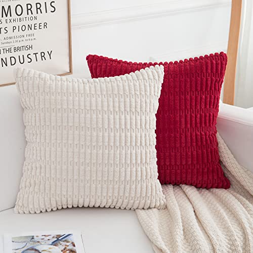 Softalker Corduroy Throw Pillow Covers 18 X 18, Set Of 4, Soft Striped Farmhouse Boho Pillow Cover, Modern Decorative Cushion Pillow Case For Couch Sofa Bedroom Living Room (No Inserts), Red/Blue #TOP5